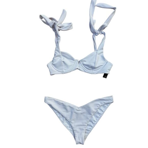 $216 Beach Riot White Ribbed Vanessa Bottom Blair Top Bikini Set - L / XL - Picture 3 of 7